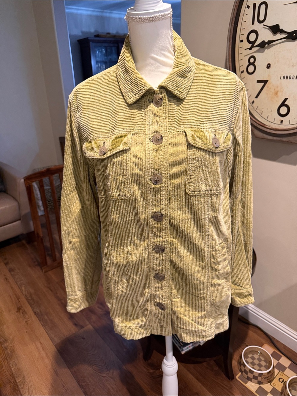 Free People Washed Chartreuse Corduroy Button-Up Jacket